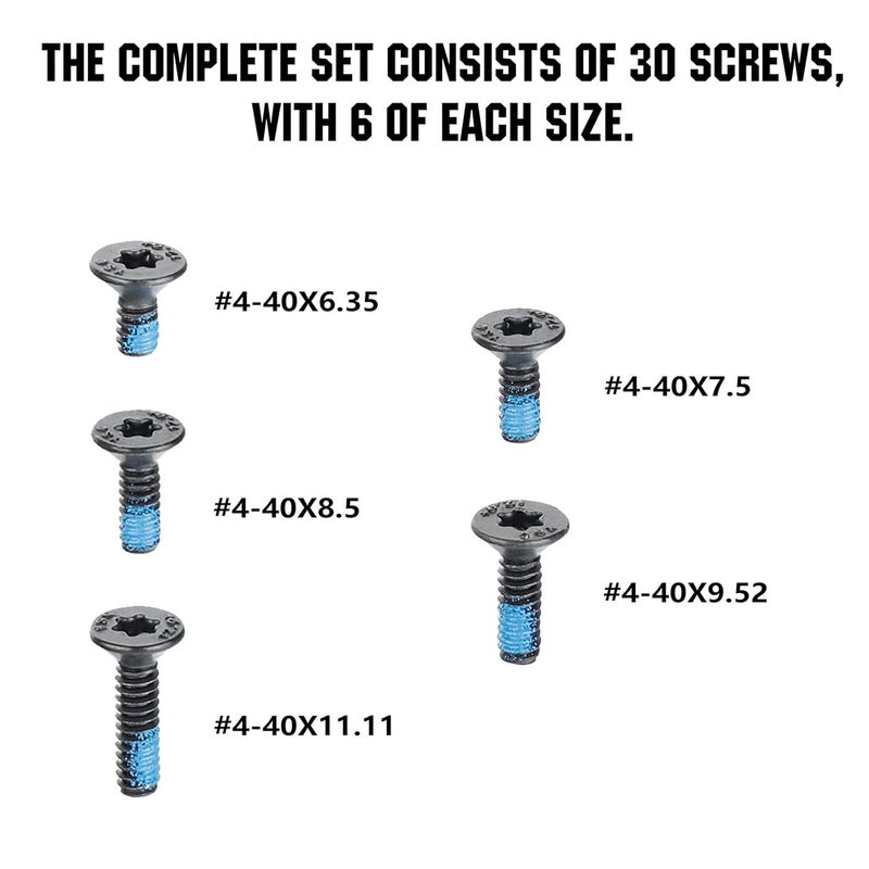 ohhunt Screws Set 30Pcs for Red Dot Sight Optics and Mount Includes #4-40 in 6.35mm/7.5mm/8.5mm/9.52mm/11.11mm Length 5 Sets of Screws 6 in Each Set - Image 2